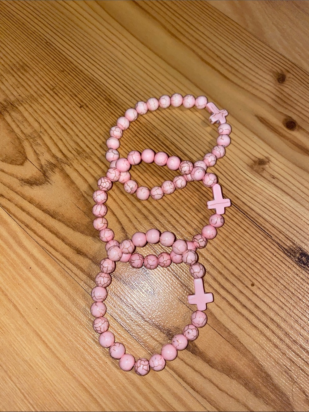 Pink Beaded Cross Stretch Bracelets - Set of 4